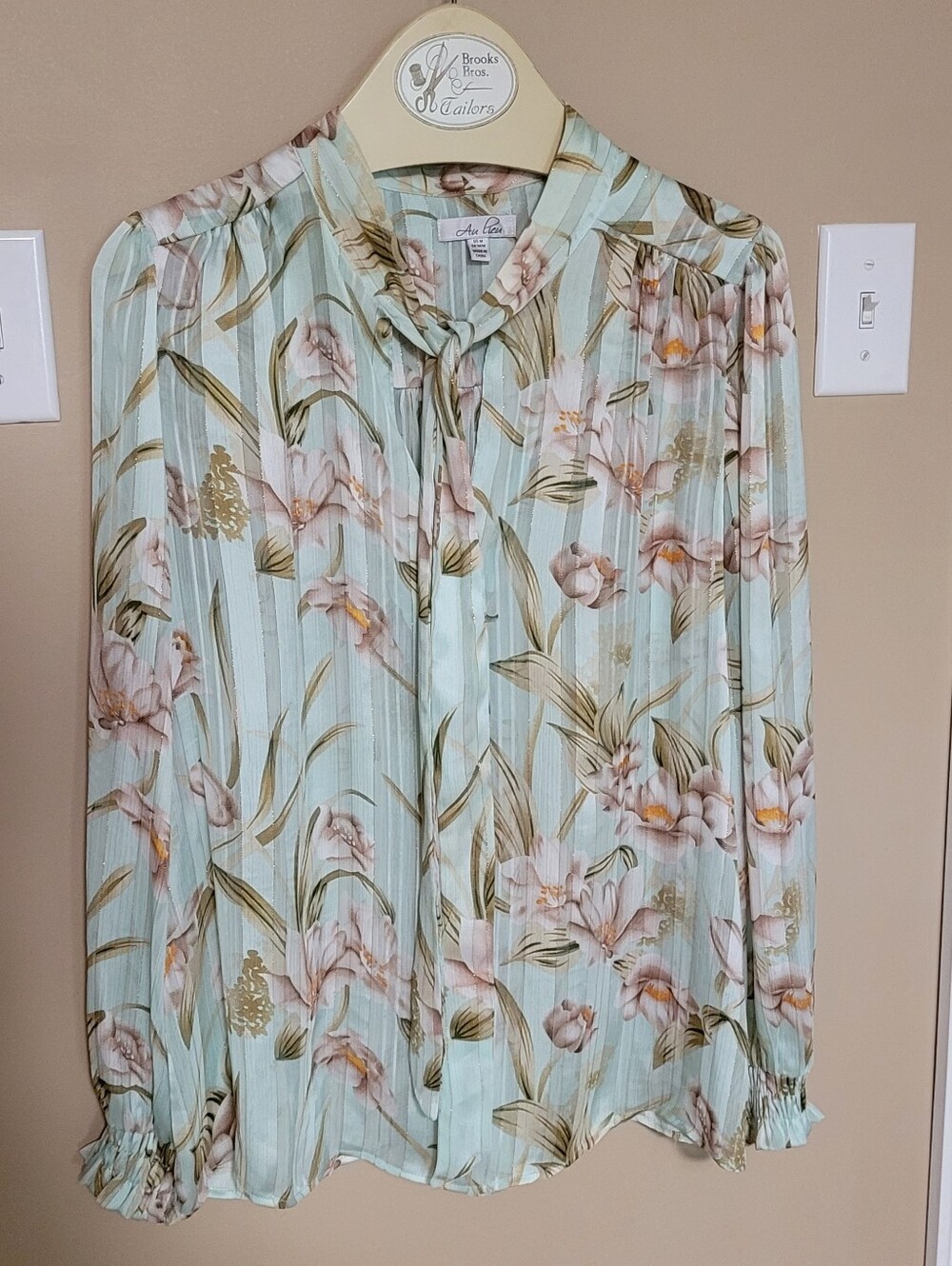 Mint Green Floral Tie-Neck Blouse
